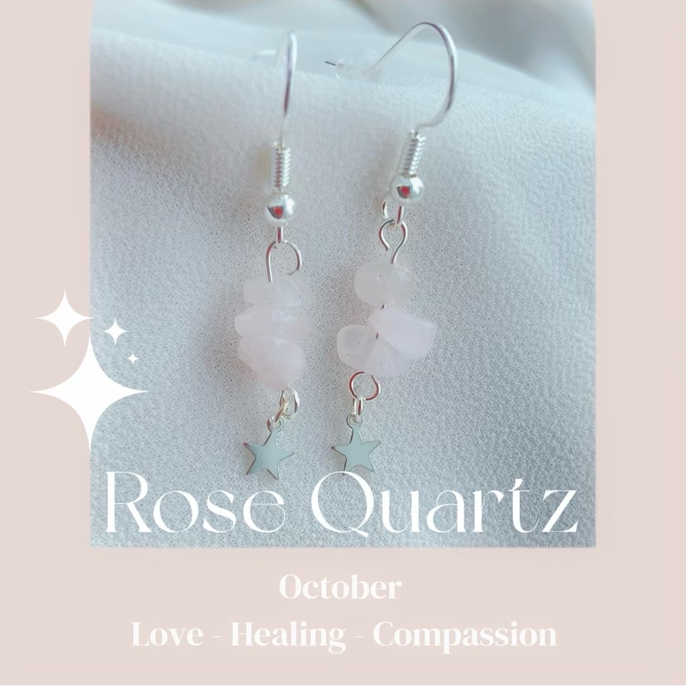 Rose quartz natural gem stone 925 sterling silver earring handmade